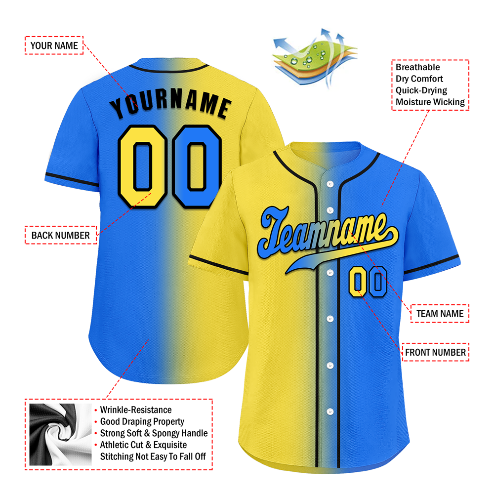 Corporate Gifts,Custom Yellow Blue Gradient Fashion Blue Authentic Baseball Jersey