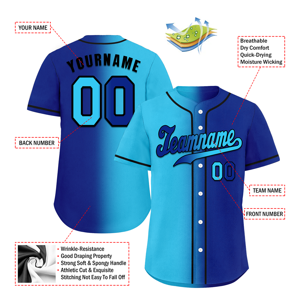 Corporate Gifts,Custom Aqua Blue Gradient Fashion Blue Authentic Baseball Jersey