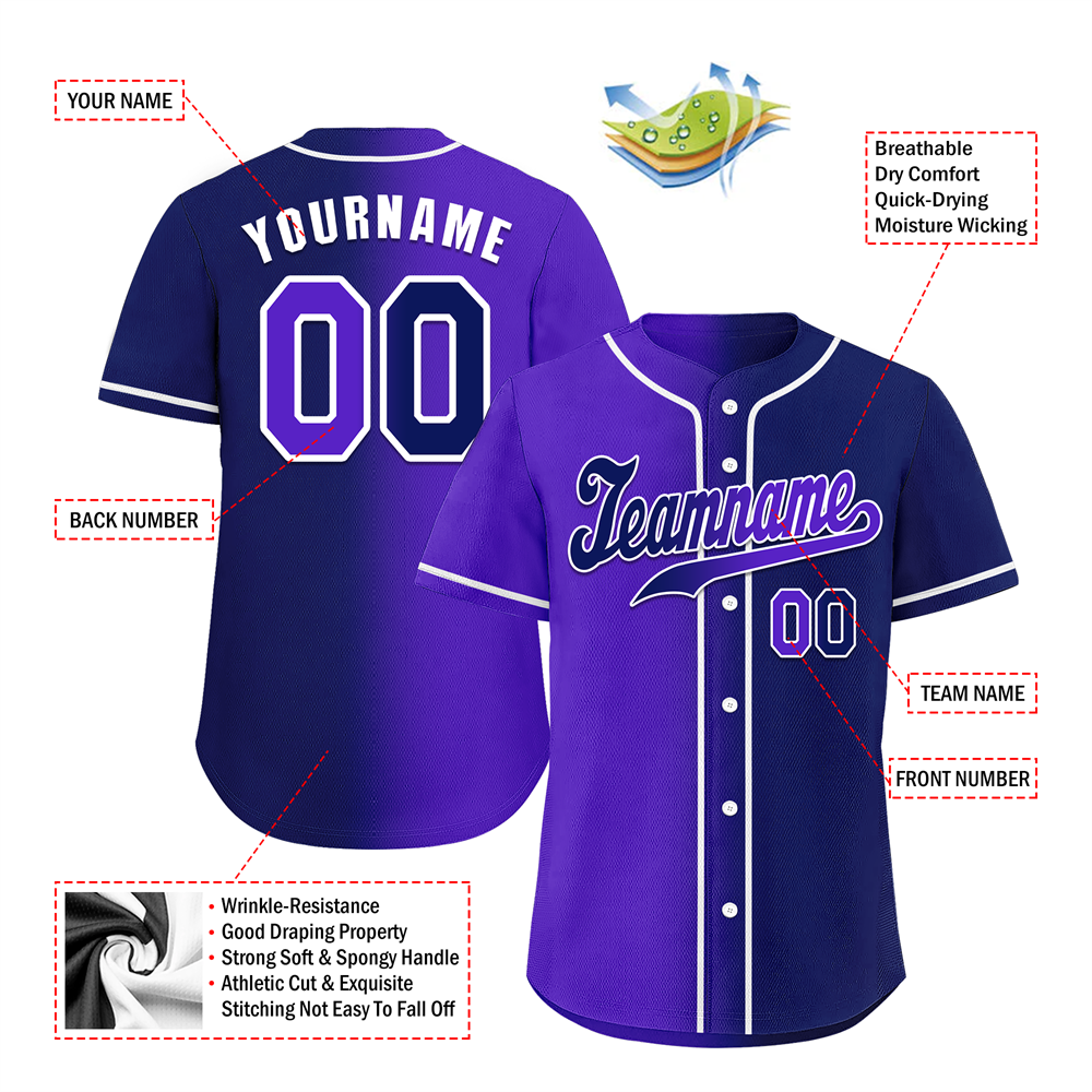Corporate Gifts,Custom Purple Blue Gradient Fashion Blue Authentic Baseball Jersey