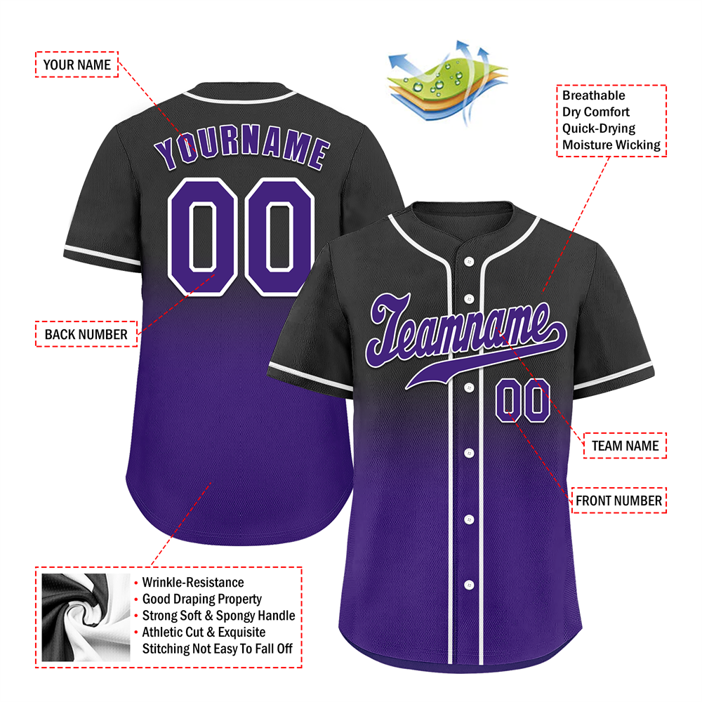 Corporate Gifts,Custom Black Purple Fade Fashion Purple Authentic Baseball Jersey