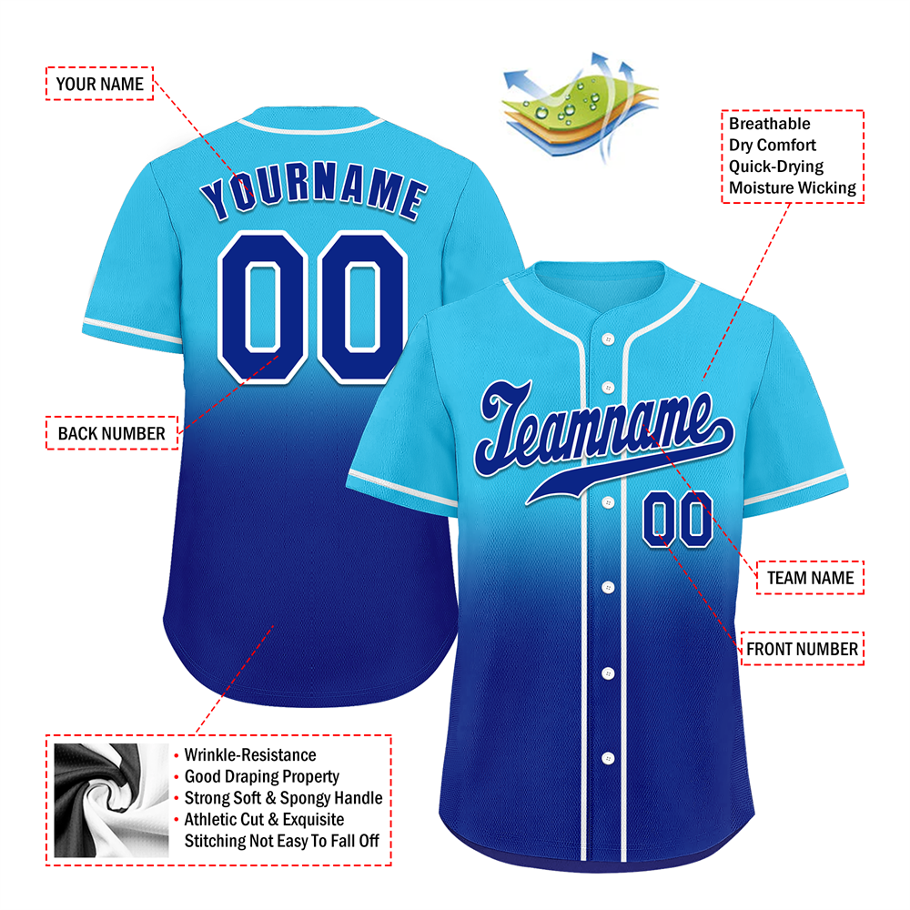 Corporate Gifts,Custom Aqua Blue Fade Fashion Blue Authentic Baseball Jersey