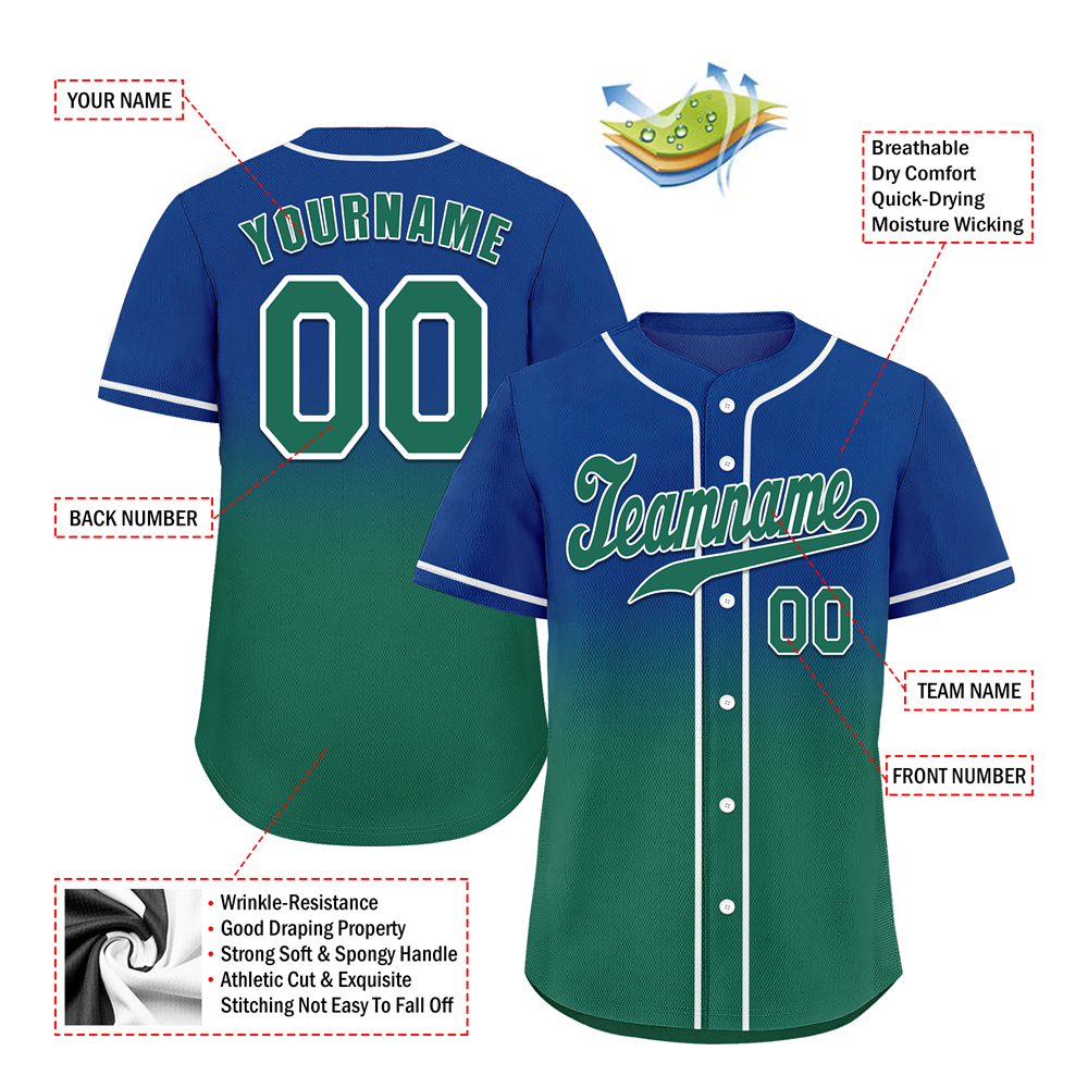 Corporate Gifts,Custom Blue Green Fade Fashion Green Authentic Baseball Jersey