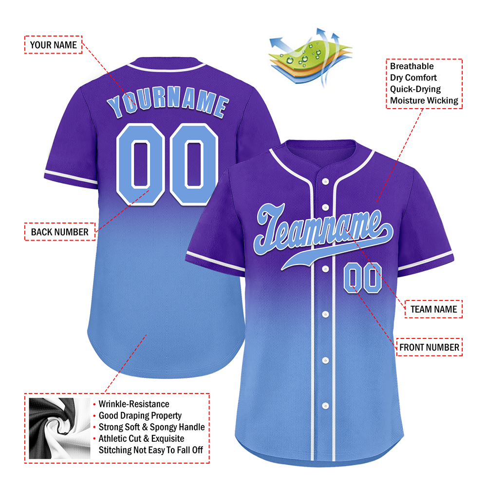 Corporate Gifts,Custom Purple Aqua Fade Fashion Aqua Authentic Baseball Jersey