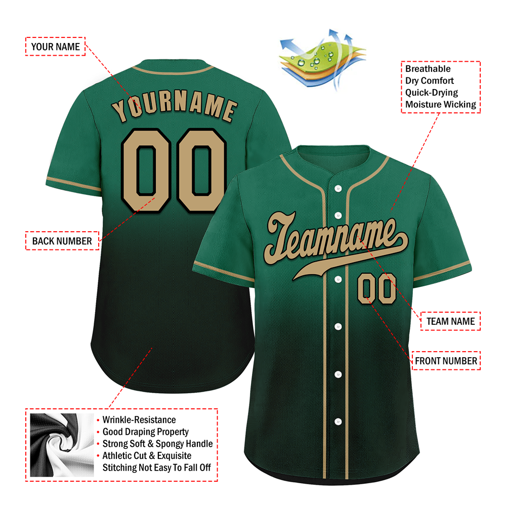 Corporate Gifts,Custom Green Black Fade Fashion Grey Authentic Baseball Jersey