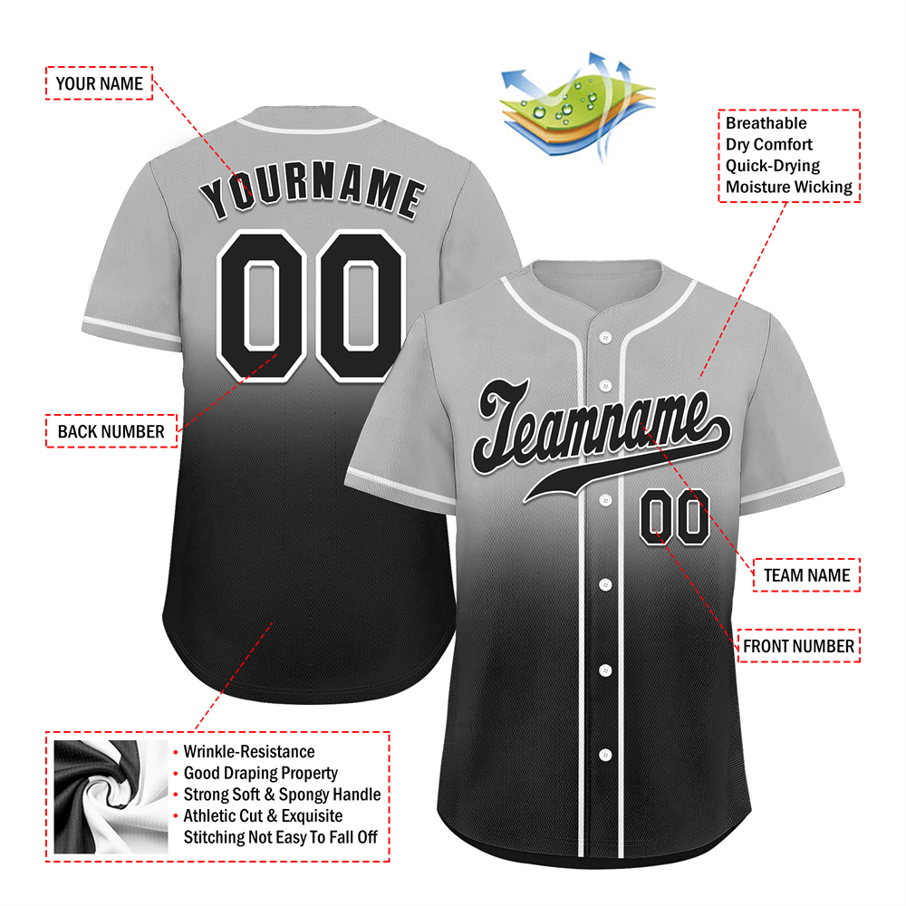 Corporate Gifts,Custom Grey Black Fade Fashion Black Authentic Baseball Jersey