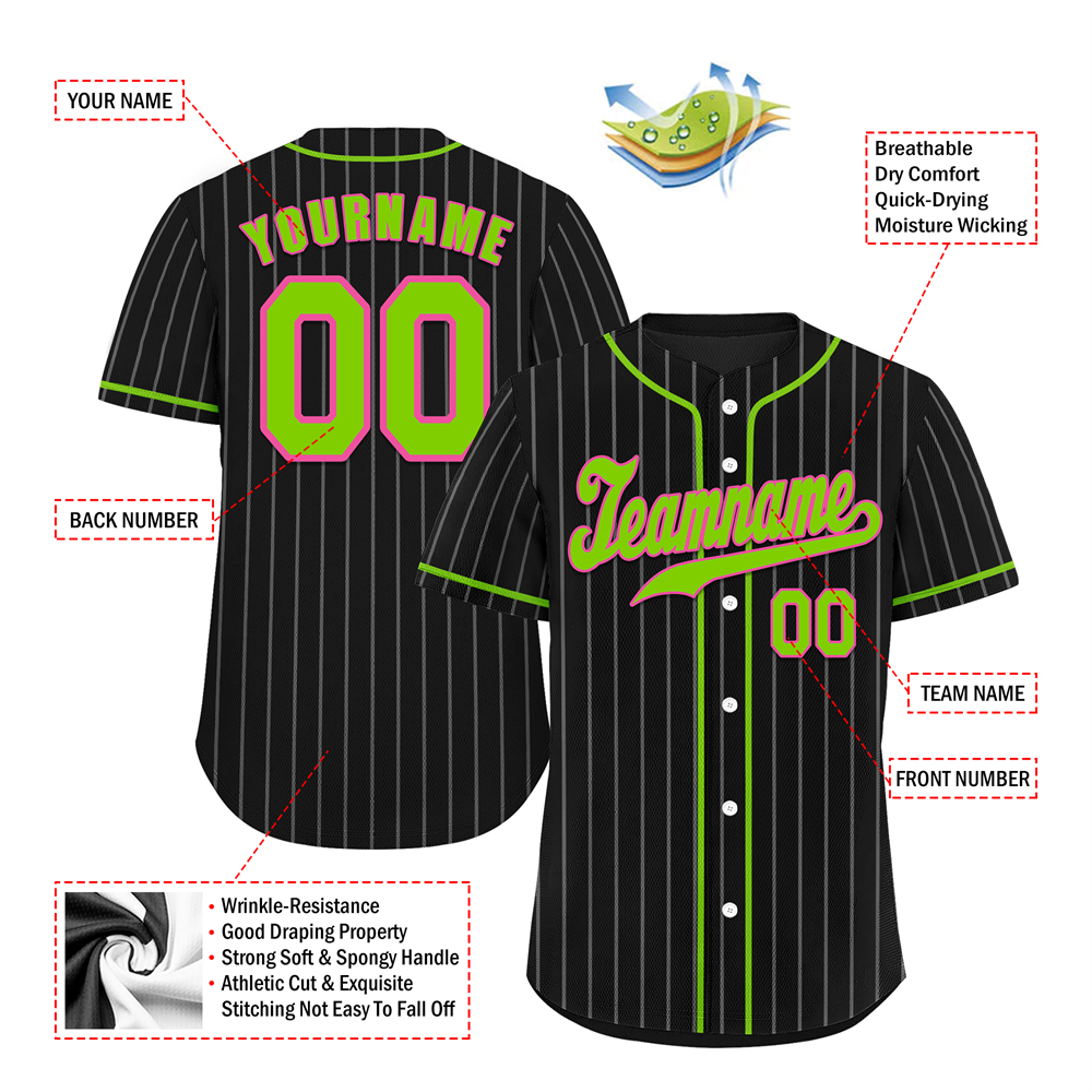 Custom Black Stripe Fashion Green Authentic Baseball Jersey