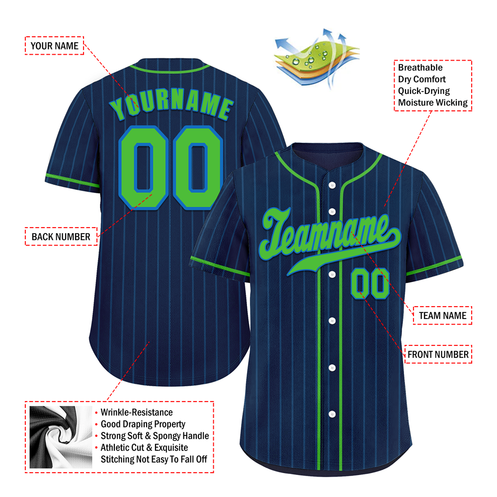 Corporate Gifts,Custom Blue Stripe Fashion Green Authentic Baseball Jersey