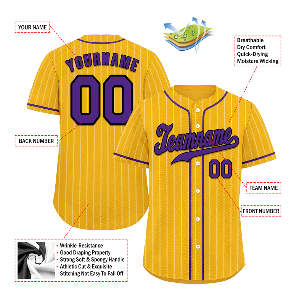 Custom Yellow Stripe Fashion Purple Authentic Baseball Jersey