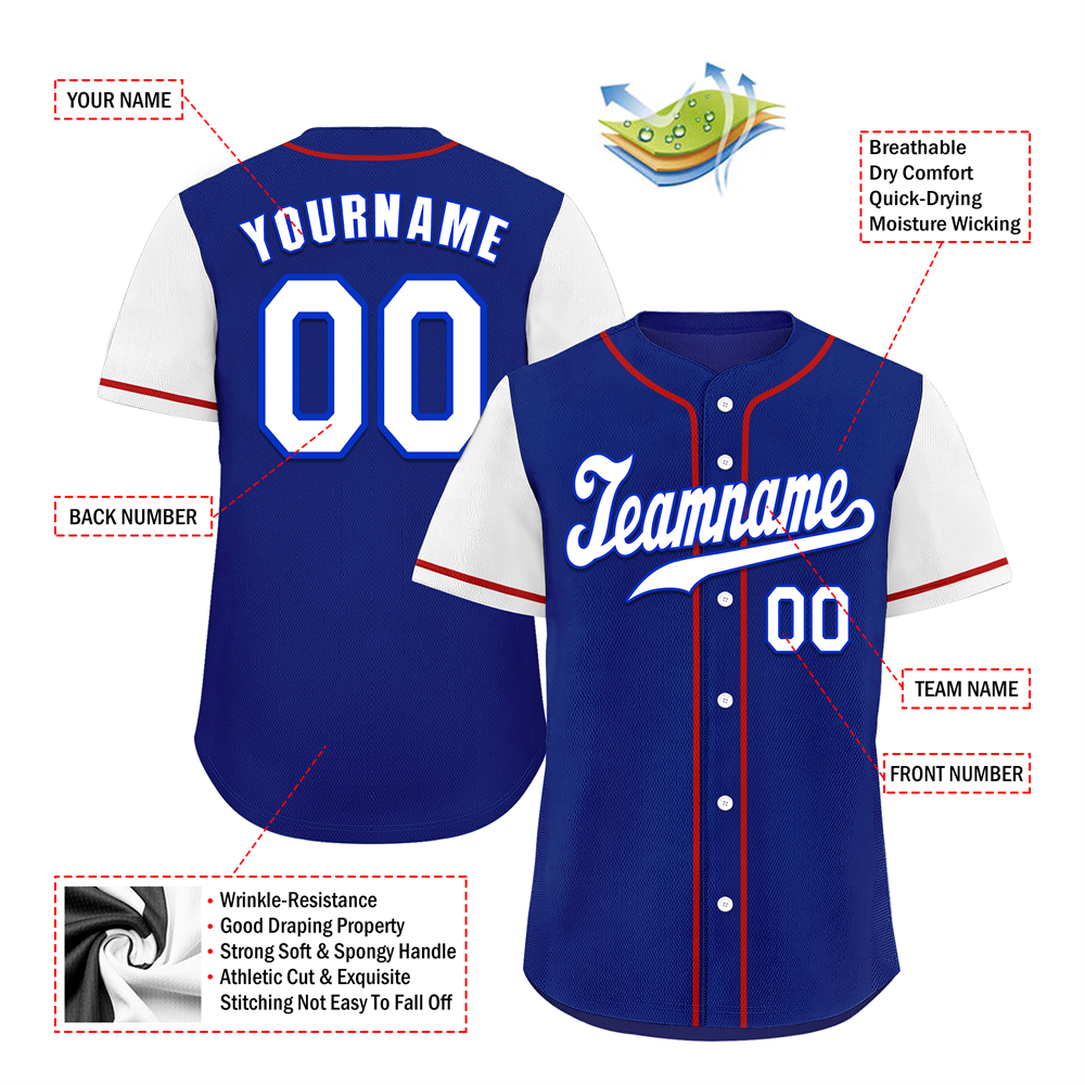Corporate Gifts,Custom Blue White Raglan Sleeves White Authentic Baseball Jersey