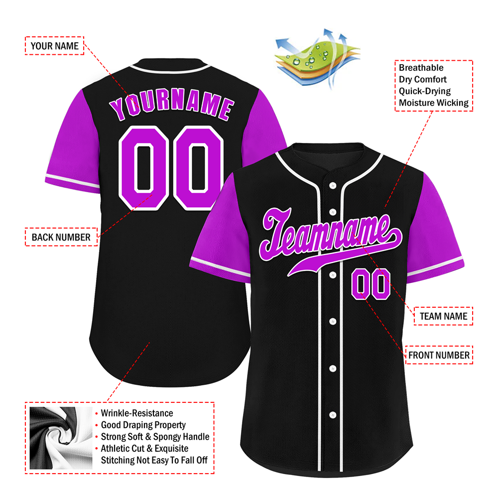 Corporate Gifts,Custom Black Purple Raglan Sleeves Purple Authentic Baseball Jersey