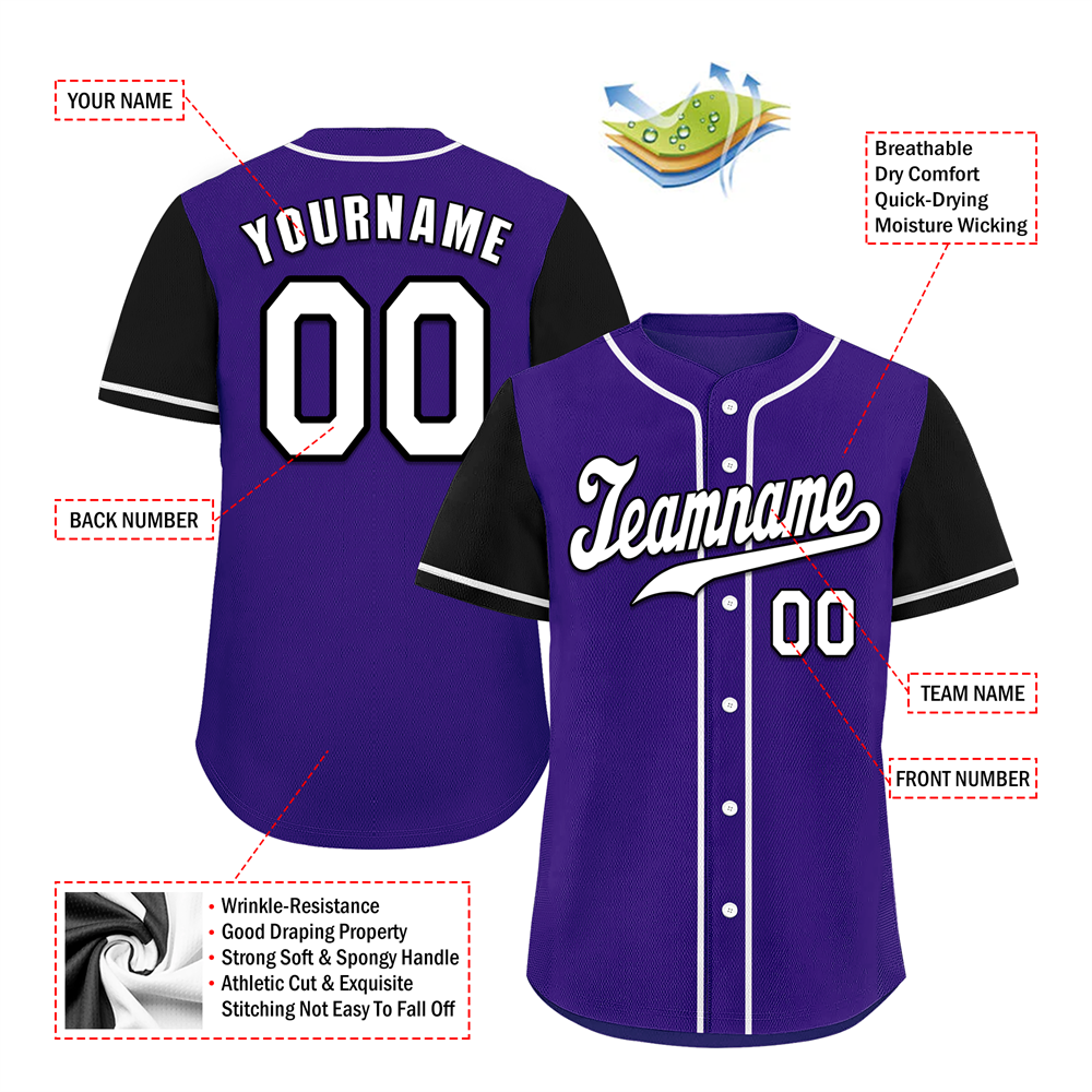 Corporate Gifts,Custom Purple Black Raglan Sleeves White Authentic Baseball Jersey