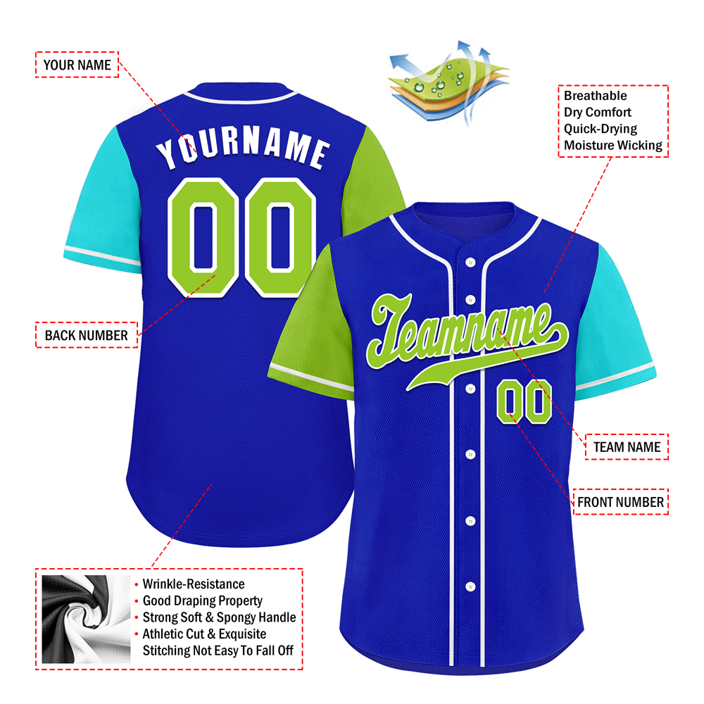 Corporate Gifts,Custom Blue Two Tone Green Authentic Baseball Jersey