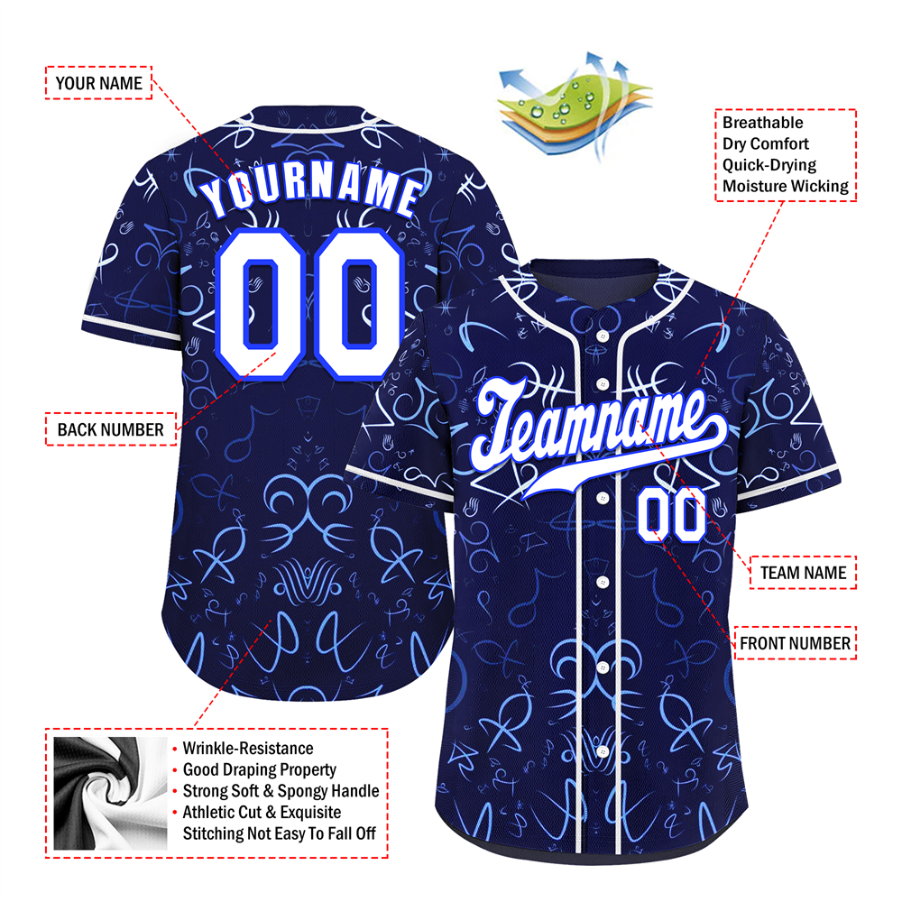 Corporate Gifts,Custom Blue Graffiti Pattern White Authentic Baseball Jersey