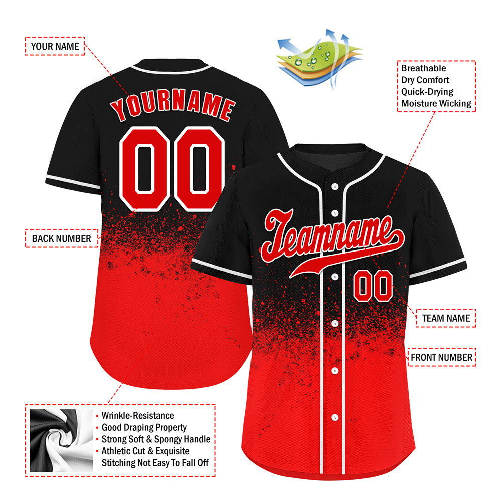 Corporate Gifts,Custom Black Red Graffiti Pattern Red Authentic Baseball Jersey