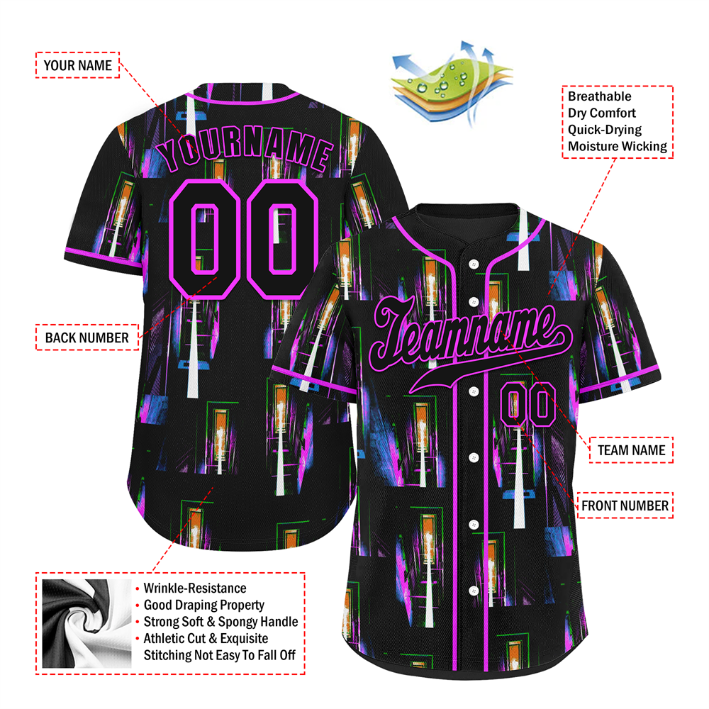 Corporate Gifts,Custom Colorful Graffiti Pattern Black Authentic Baseball Jersey