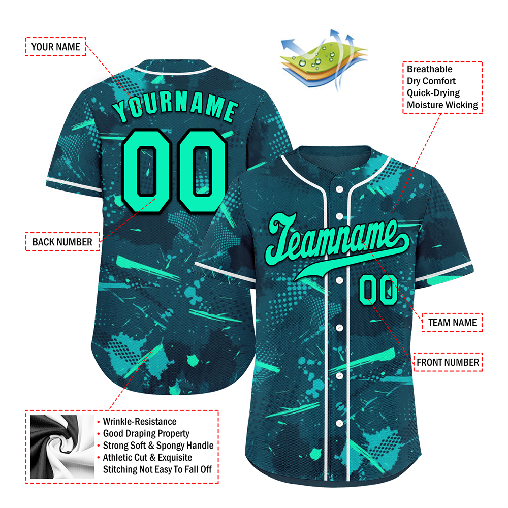 Corporate Gifts,Custom Green Graffiti Pattern Green Authentic Baseball Jersey
