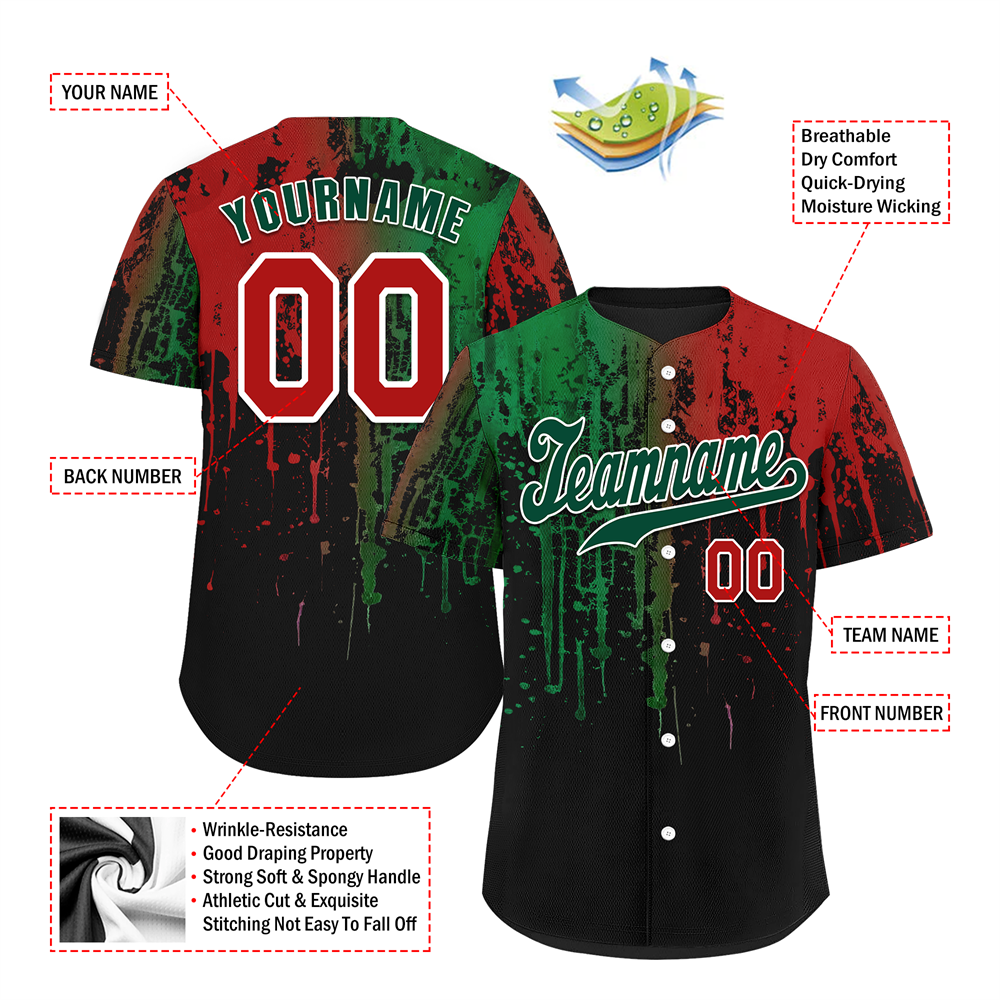 Corporate Gifts,Custom Colorful Graffiti Pattern Green Authentic Baseball Jersey