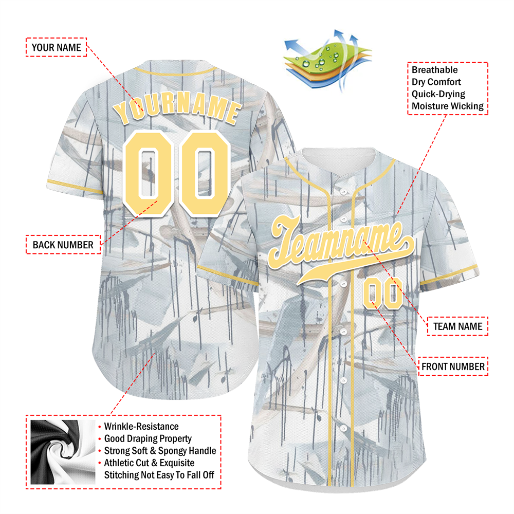 Corporate Gifts,Custom Grey Graffiti Pattern Yellow Authentic Baseball Jersey