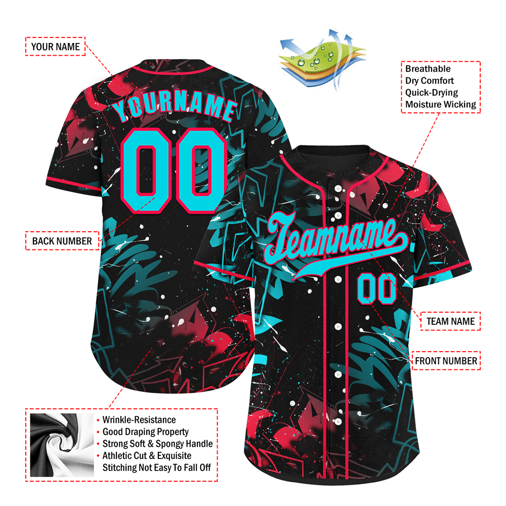Corporate Gifts,Custom Colorful Graffiti Pattern Aqua Authentic Baseball Jersey