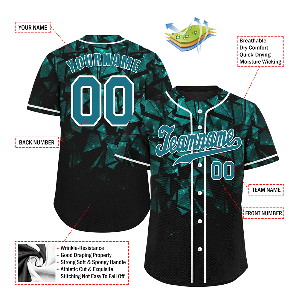 Corporate Gifts,Custom Black 3D Pattern Aqua Authentic Baseball Jersey BSBJ0a-bc0fbdb