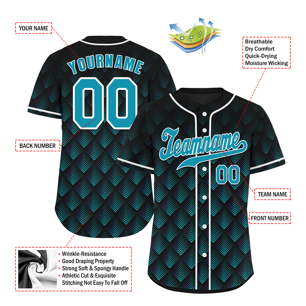 Corporate Gifts,Custom Black 3D Pattern Aqua Authentic Baseball Jersey BSBJ0a-bc0fbdc