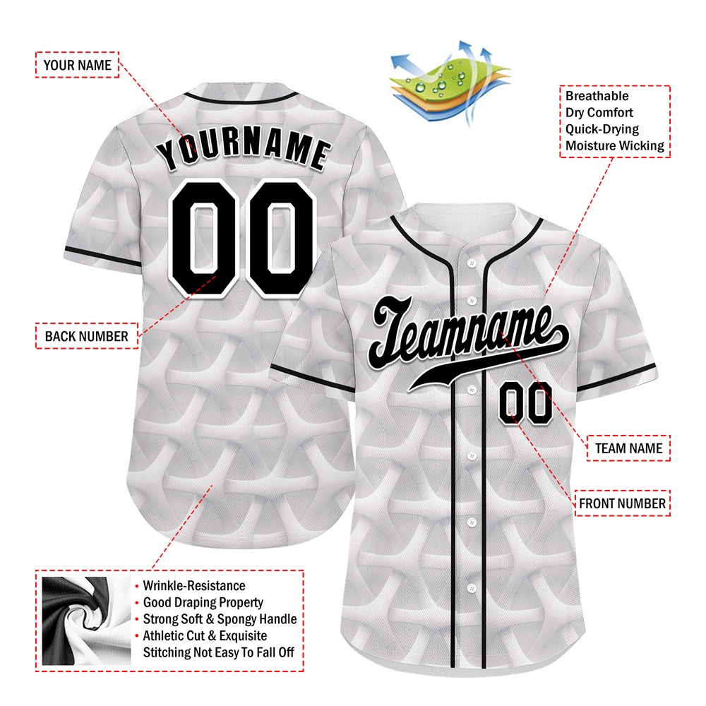 Corporate Gifts,Custom White 3D Pattern Black Authentic Baseball Jersey BSBJ0a-bc0fbde