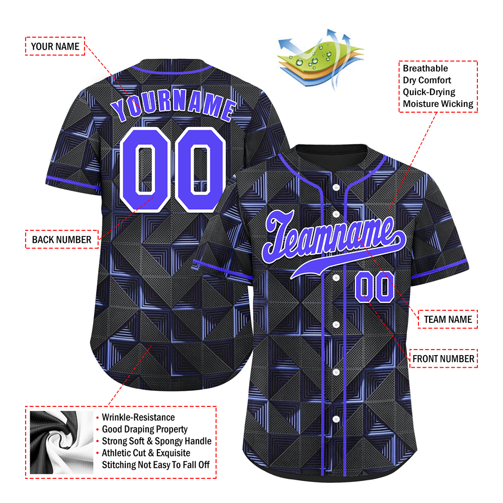 Corporate Gifts,Custom Black 3D Pattern Purple Authentic Baseball Jersey BSBJ0a-bc0fbdf