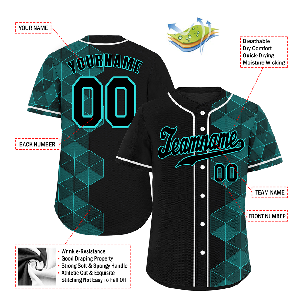 Corporate Gifts,Custom Black Aqua 3D Pattern Black Authentic Baseball Jersey BSBJ0a-bc0fbd8