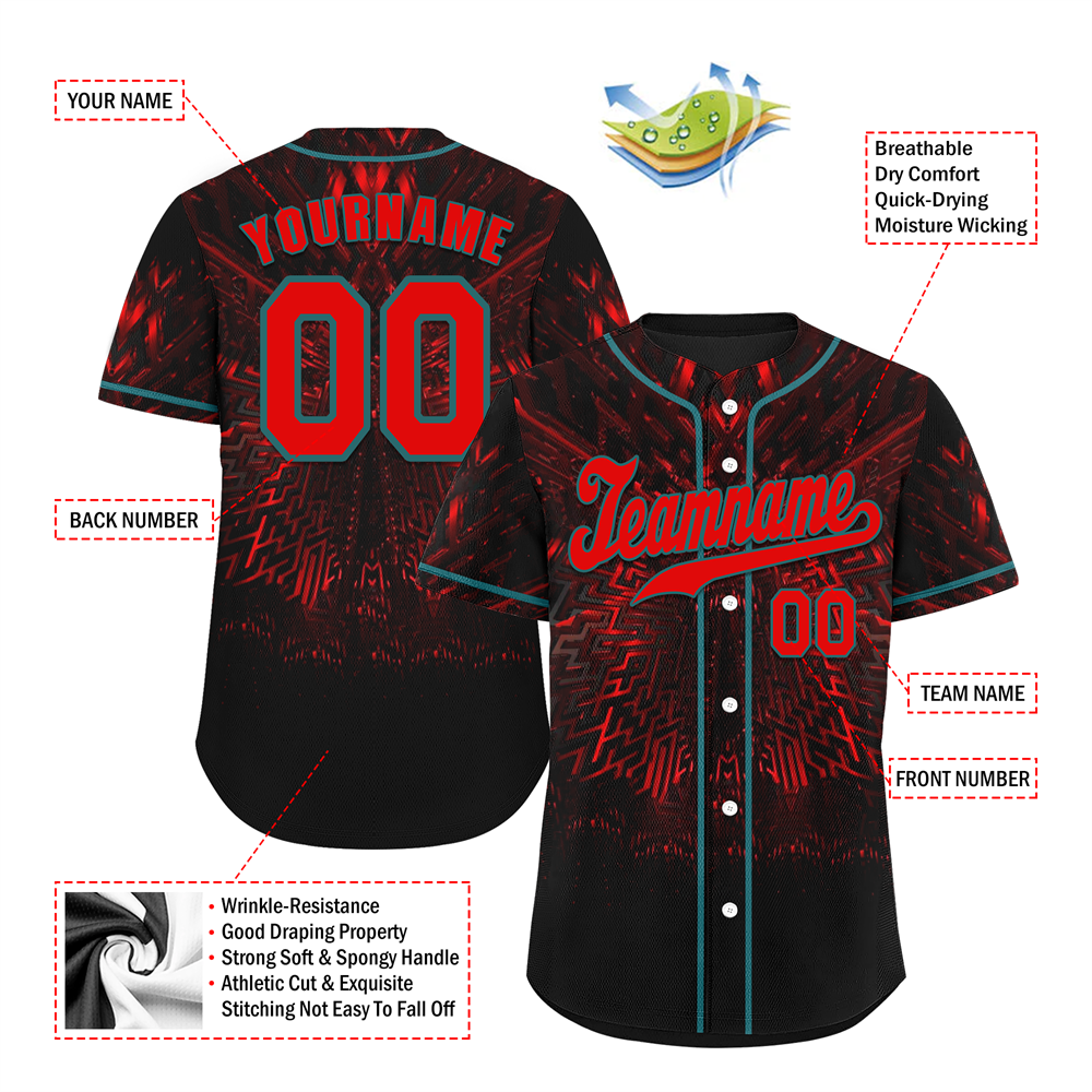 Corporate Gifts,Custom Black Red 3D Pattern Red Authentic Baseball Jersey BSBJ0a-bc0fbe0