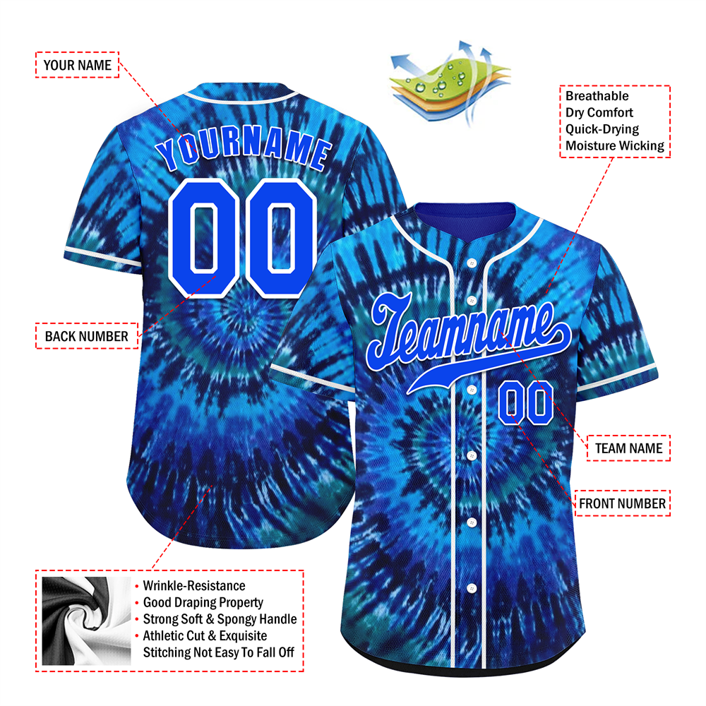 Corporate Gifts,Custom Blue Tie Dye Blue Authentic Baseball Jersey BSBJ0a-bc0fbeb