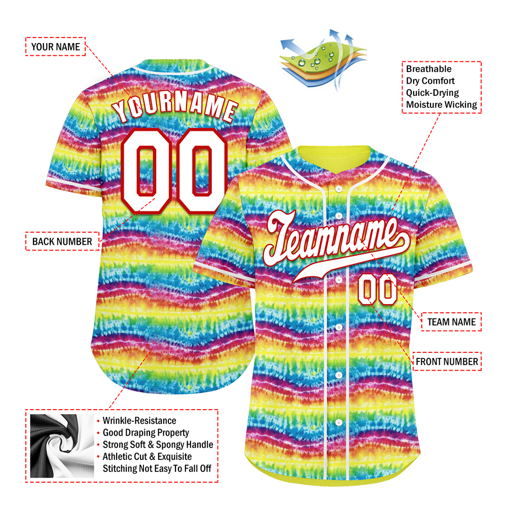 Corporate Gifts,Custom Colorful Yellow Tie Dye White Authentic Baseball Jersey BSBJ0a-bc0fbec