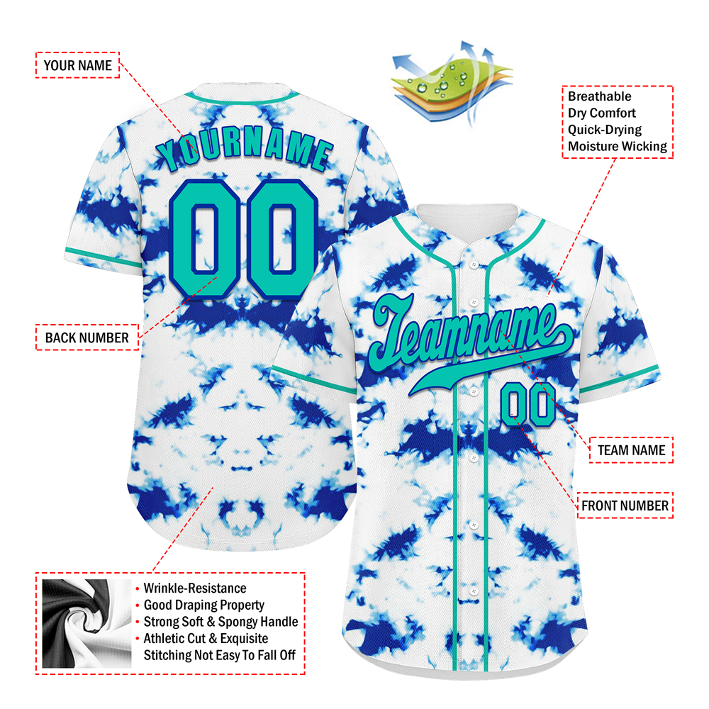 Corporate Gifts,Custom White Blue Tie Dye Aqua Authentic Baseball Jersey BSBJ0a-bc0fbee