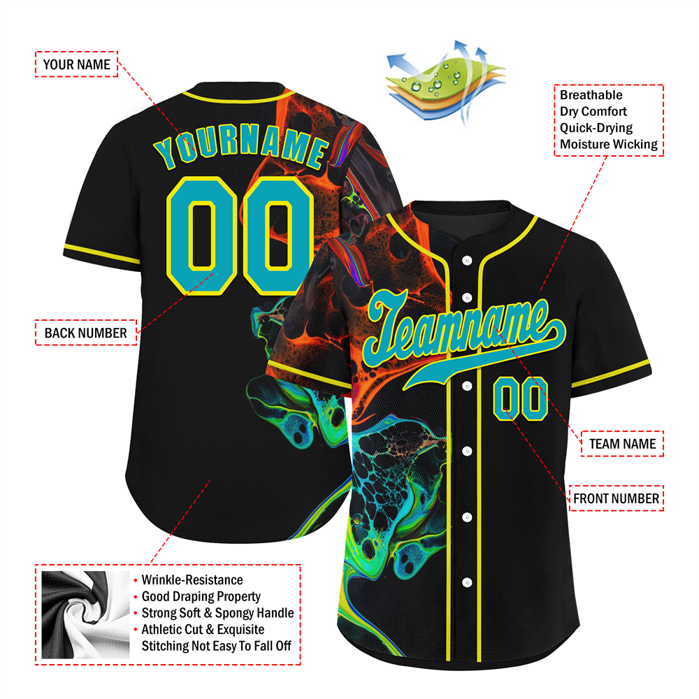 Corporate Gifts,Custom Black Tie Dye Aqua Authentic Baseball Jersey BSBJ0a-bc0fbef