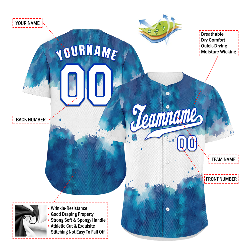 Corporate Gifts,Custom Blue White Tie Dye White Authentic Baseball Jersey BSBJ0a-bc0fbe7