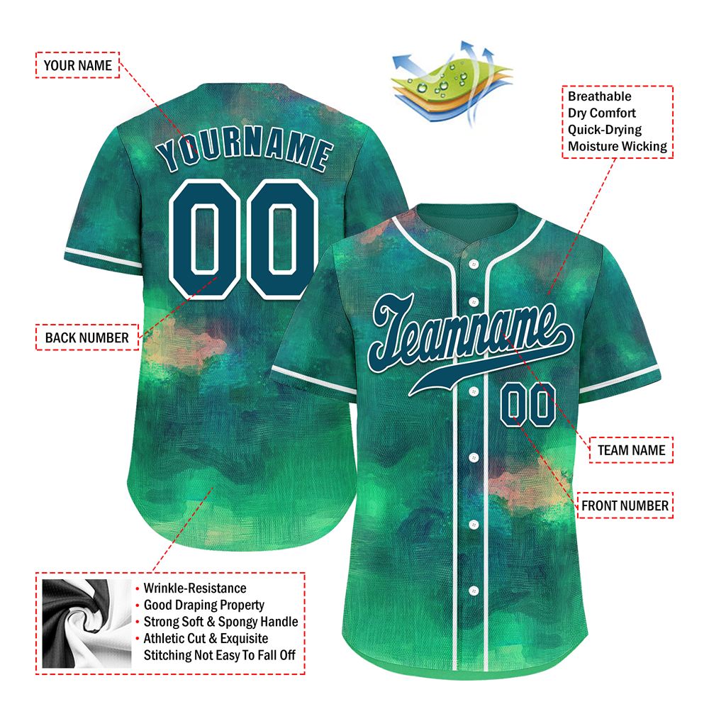 Corporate Gifts,Custom Green Tie Dye Green Authentic Baseball Jersey BSBJ0a-bc0fbe9