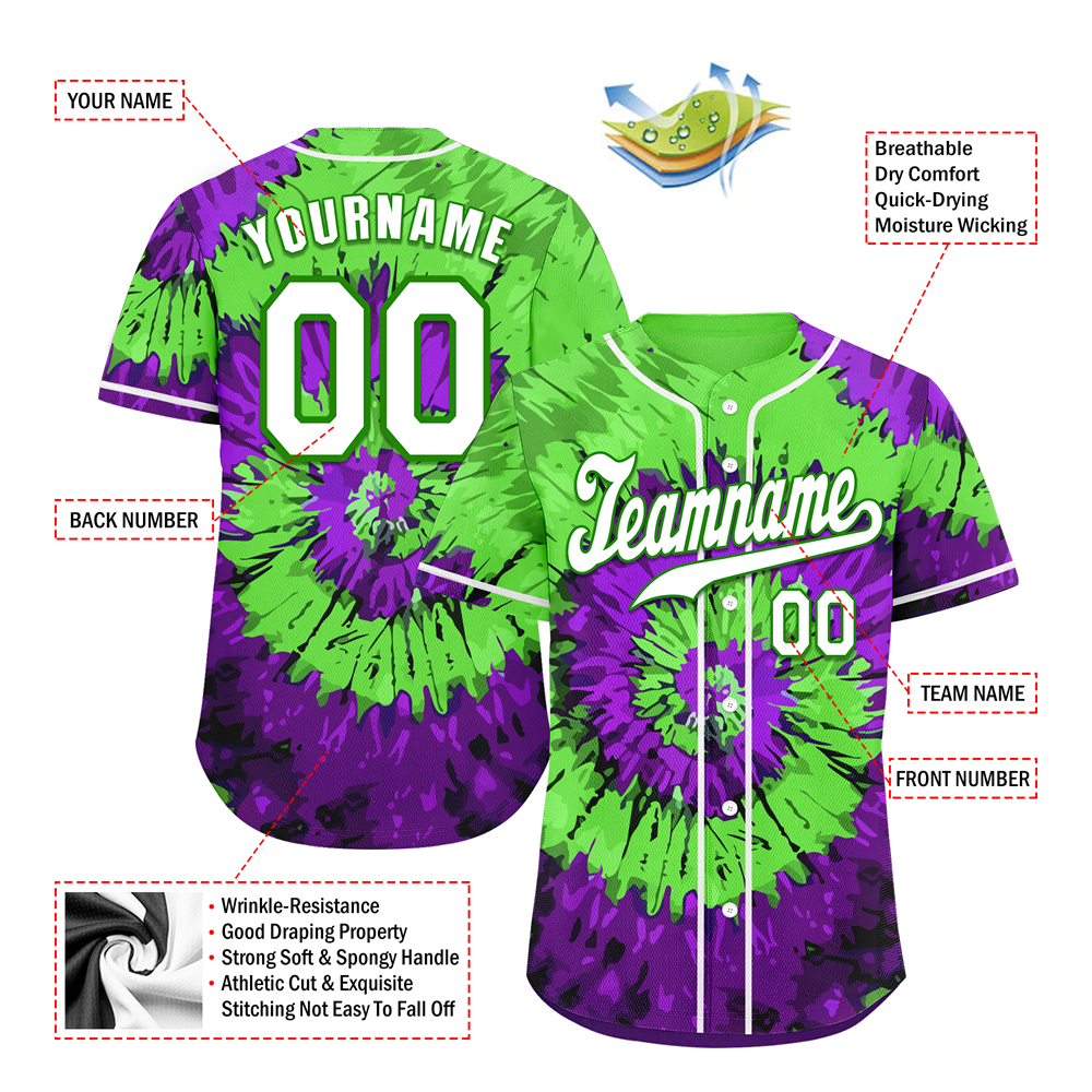 Corporate Gifts,Custom Green Purple Tie Dye White Authentic Baseball Jersey BSBJ0a-bc0fbfe