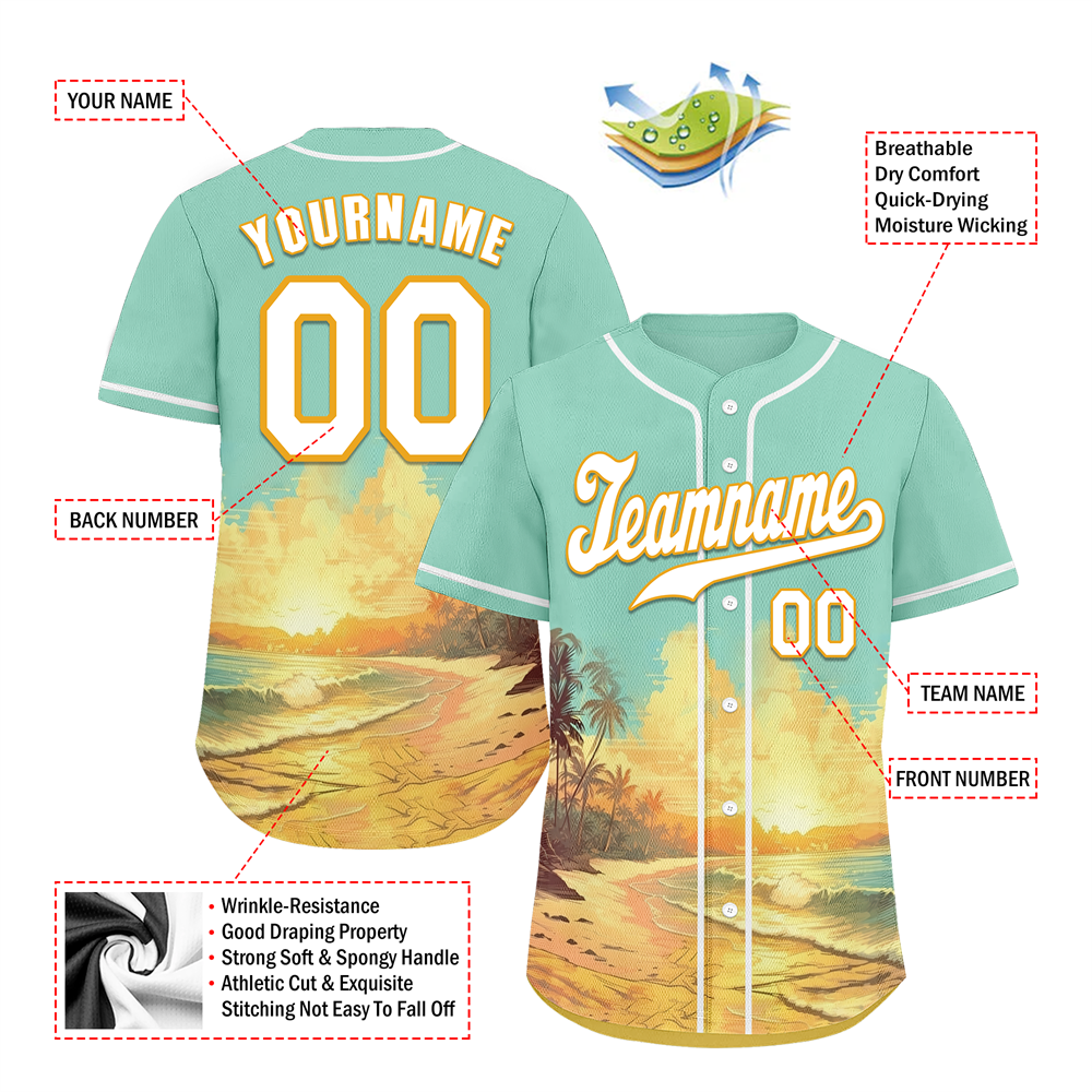 Corporate Gifts,Custom Aqua Orange Hawaii White Authentic Baseball Jersey BSBJ0a-bc0fb80