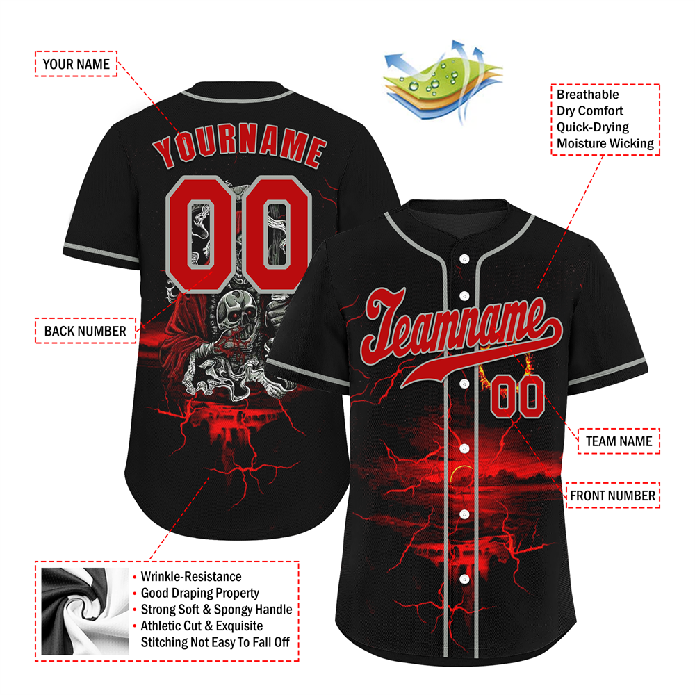 Corporate Gifts,Custom Black Red Skull Fashion Red Authentic Baseball Jersey BSBJ0a-bc0fb9a