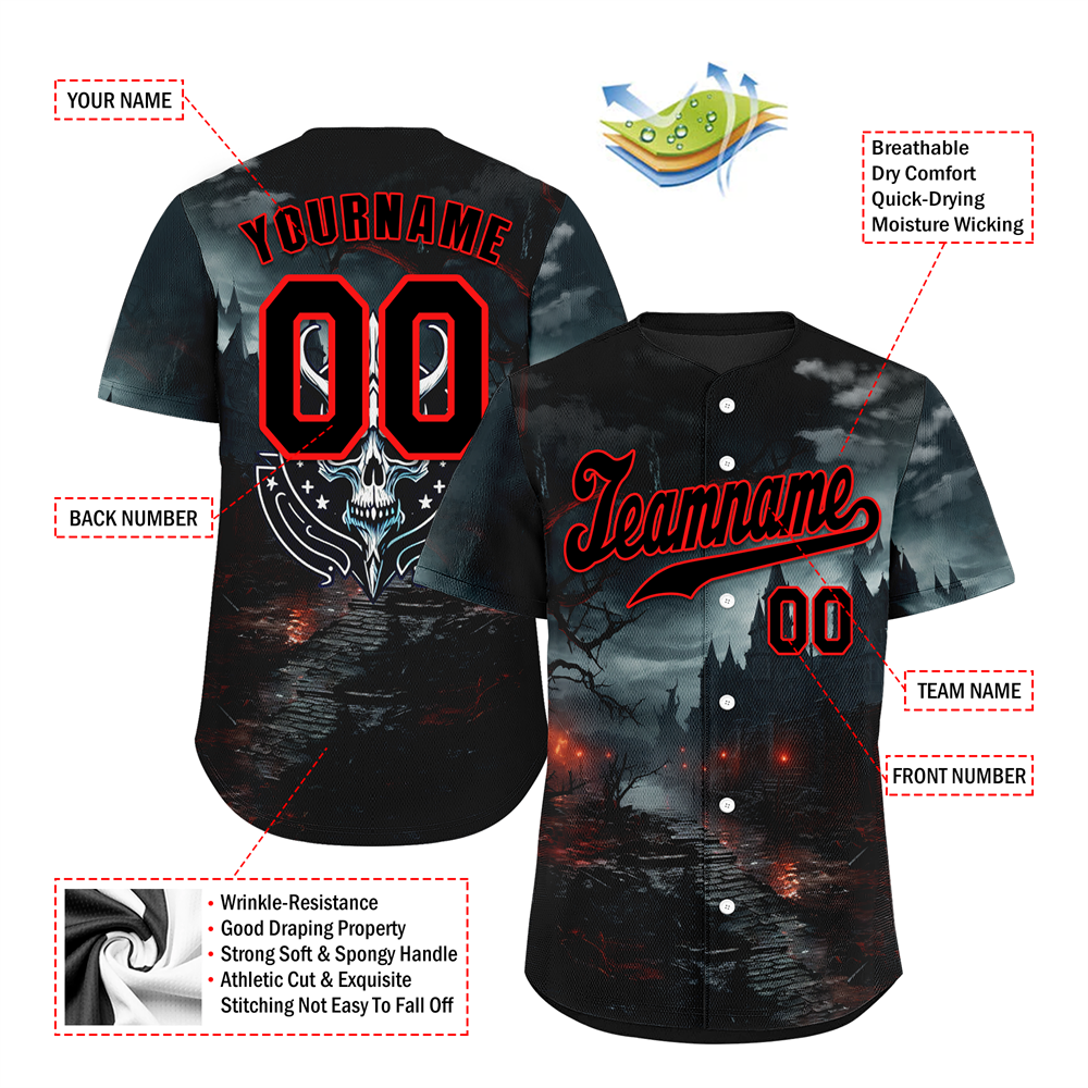 Corporate Gifts,Custom Black Skull Fashion Black Authentic Baseball Jersey BSBJ0a-bc0fc00
