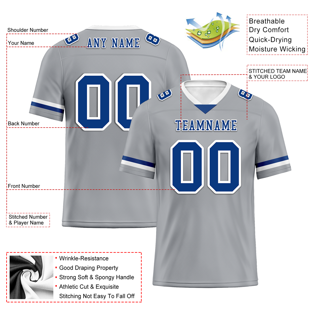 Corporate Gifts,Custom Grey Classic Style Blue Personalized Authentic Football Jersey FBJ02-bc0f0ac