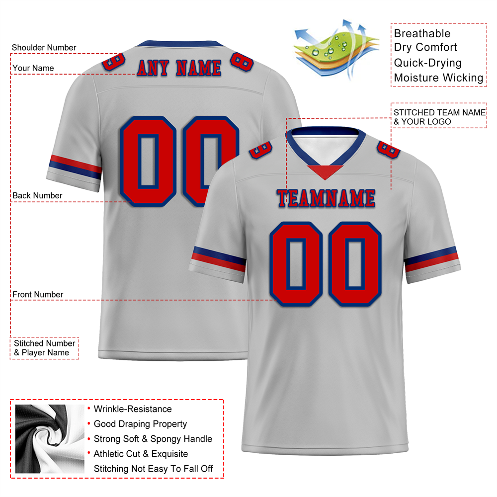 Corporate Gifts,Custom Grey Classic Style Red Personalized Authentic Football Jersey FBJ02-bc0f0ad