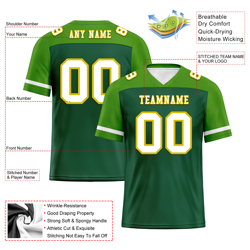 Corporate Gifts,Custom Green Raglan Sleeves White Personalized Authentic Football Jersey FBJ02-bc0f0af