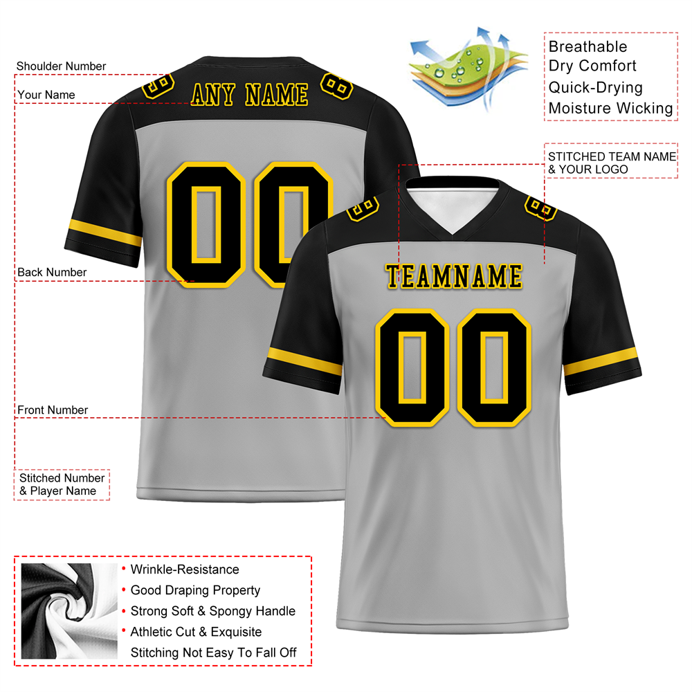 Corporate Gifts,Custom Grey Black Raglan Sleeves Black Personalized Authentic Football Jersey FBJ02-bc0f0a9