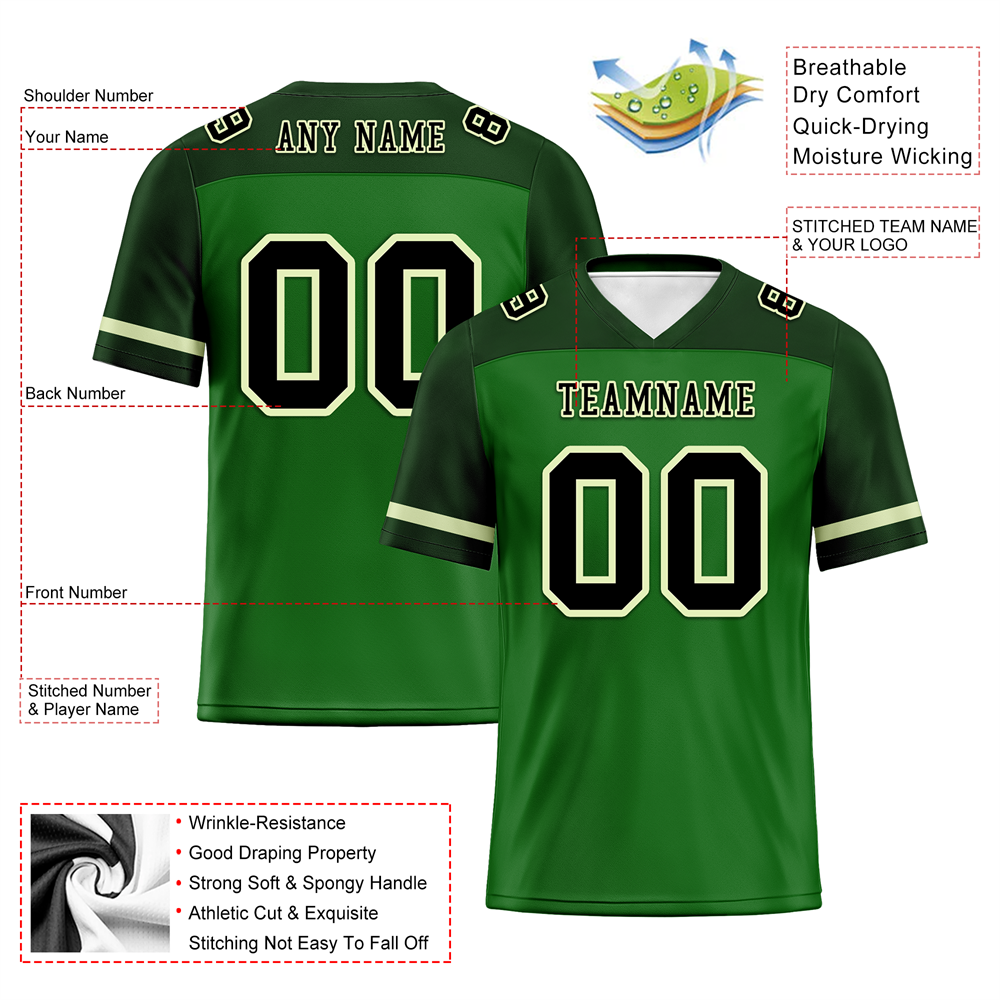 Corporate Gifts,Custom Green Raglan Sleeves Black Personalized Authentic Football Jersey FBJ02-bc0f0ba