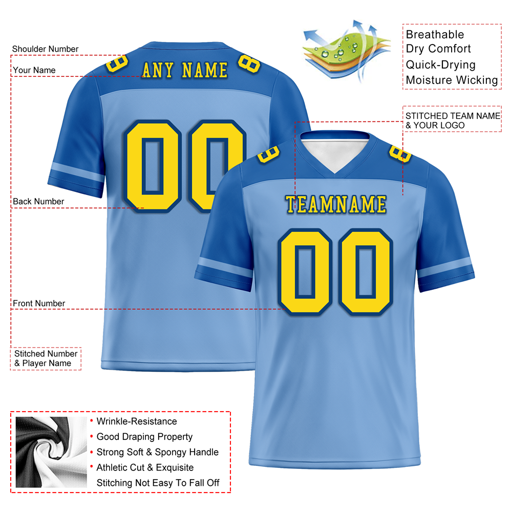 Corporate Gifts,Custom Aqua Raglan Sleeves Yellow Personalized Authentic Football Jersey FBJ02-bc0f0bb