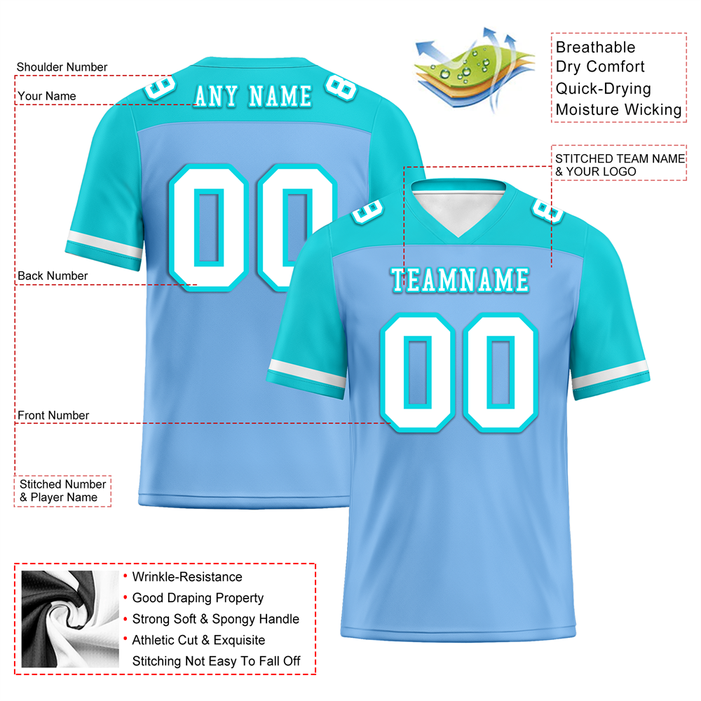 Corporate Gifts,Custom Blue Aqua Raglan Sleeves White Personalized Authentic Football Jersey FBJ02-bc0f0b8