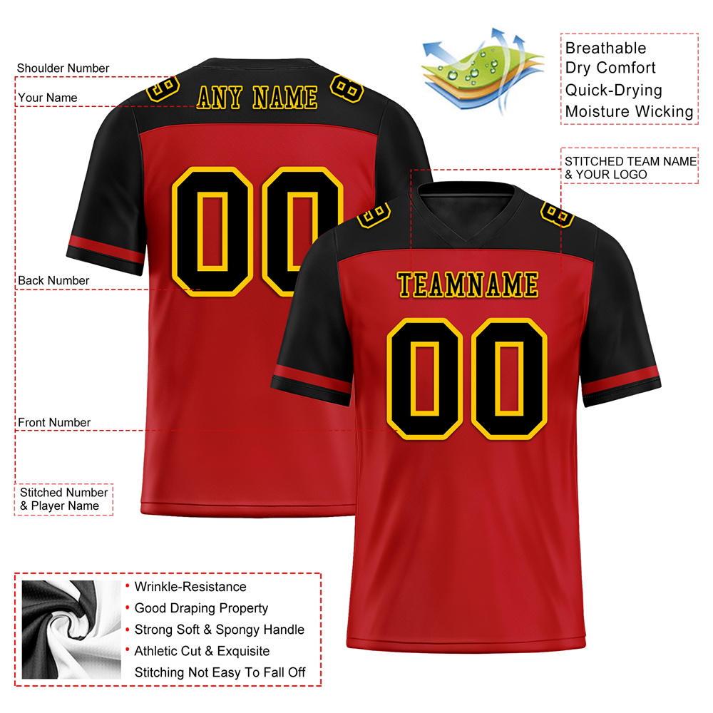 Corporate Gifts,Custom Red Black Raglan Sleeves Black Personalized Authentic Football Jersey FBJ02-bc0f0b9