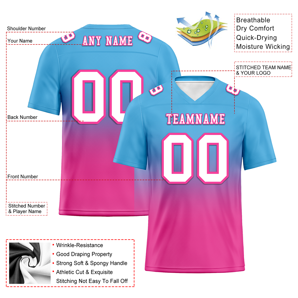 Corporate Gifts,Custom Aqua Pink Fade Fashion White Personalized Authentic Football Jersey FBJ02-bc0f0ca