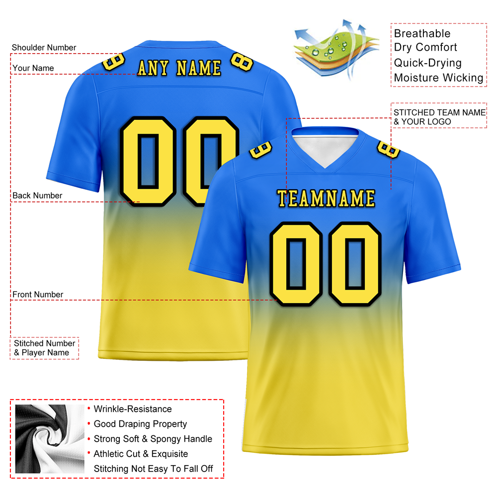 Corporate Gifts,Custom Blue Yellow Fade Fashion Yellow Personalized Authentic Football Jersey FBJ02-bc0f0cc