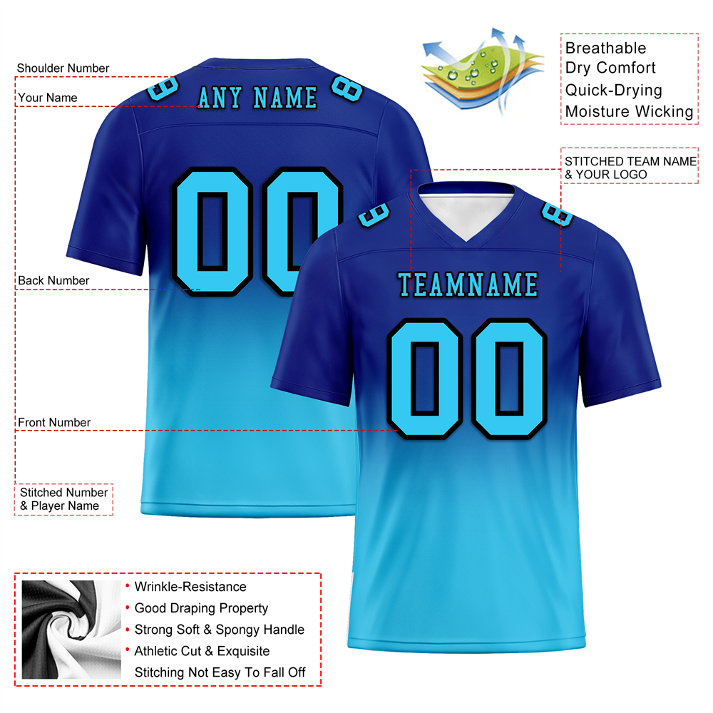 Corporate Gifts,Custom Blue Aqua Fade Fashion Aqua Personalized Authentic Football Jersey FBJ02-bc0f0ce
